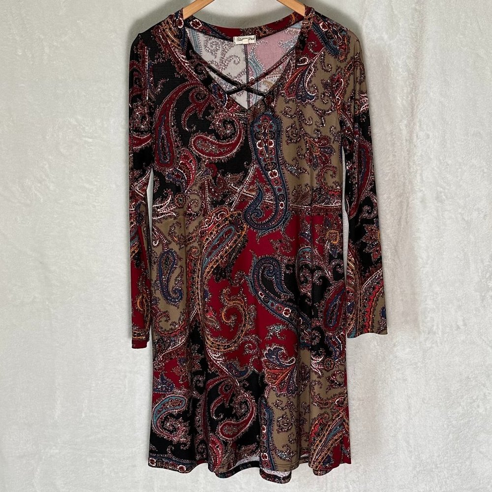 Sweet Pea Long Sleeve Mid-Length Dress with Paisley Print